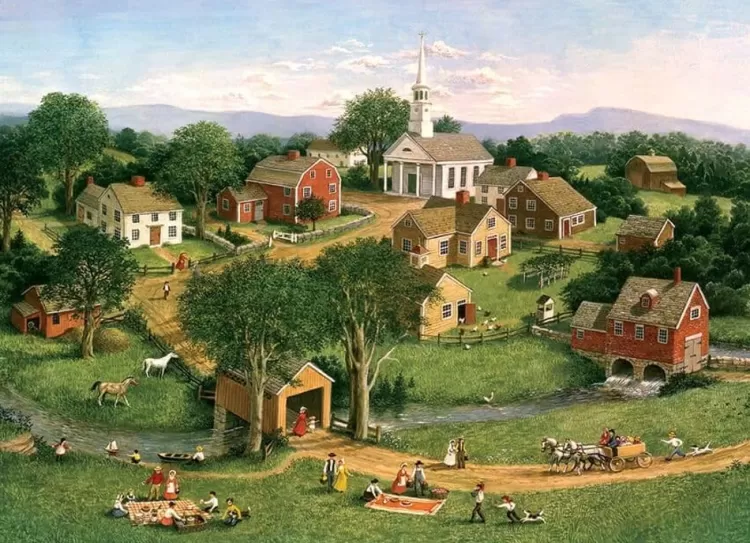 Cobble Hill Locations & Buildings* - Picnic By The Bridge - 1000 Piece Jigsaw Puzzle