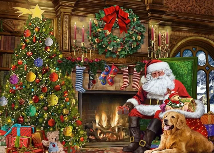 Jumbo Christmas*Falcon De Luxe - Santa By Tree - 500 Piece Jigsaw Puzzle