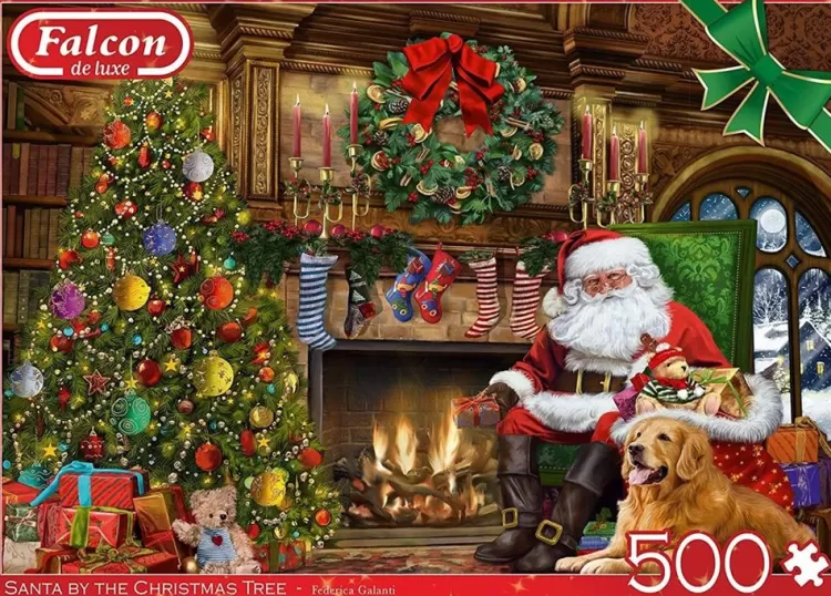 Jumbo Christmas*Falcon De Luxe - Santa By Tree - 500 Piece Jigsaw Puzzle