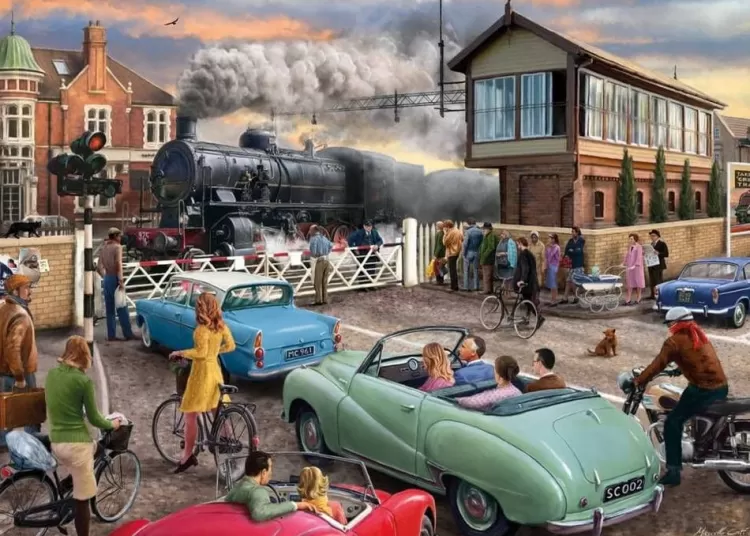 Jumbo Trains & Transport*Falcon De Luxe - The Level Crossing - 1000 Piece Jigsaw Puzzle