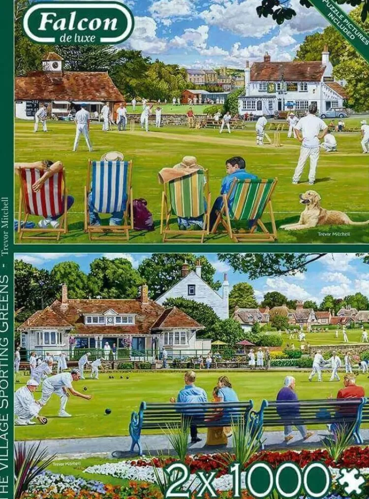 Jumbo Pastimes*Falcon De Luxe - The Village Sporting Greens - 2 X 1000 Piece Jigsaw Puzzle