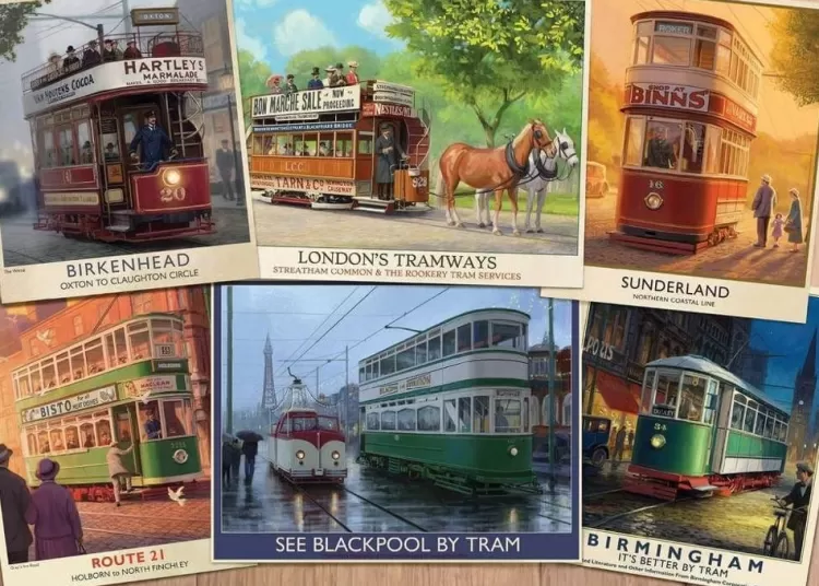 Jumbo Trains & Transport*Falcon De Luxe - Vintage Trams - 1000 Piece Jigsaw Puzzle