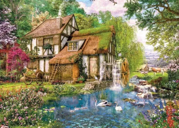 Jumbo Cottages*Falcon De Luxe - Watermill Cottage - 1000 Piece Jigsaw Puzzle