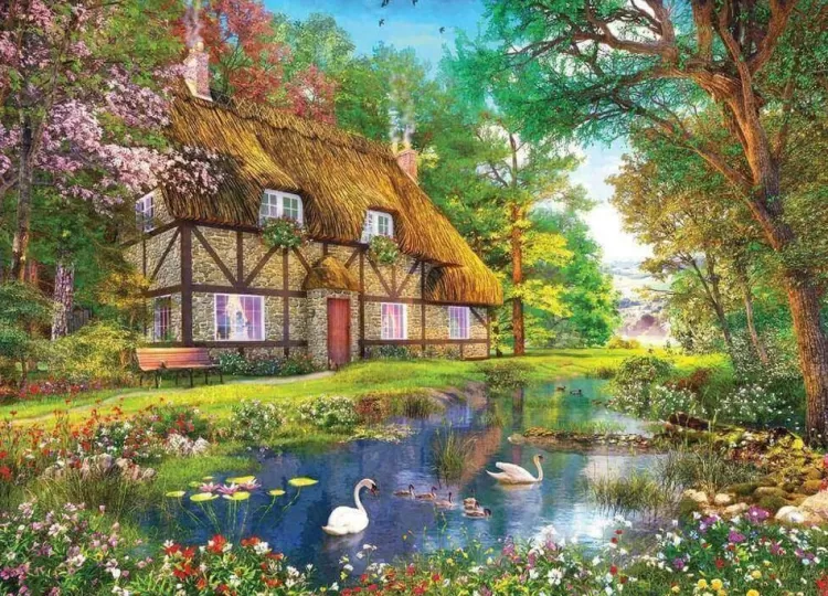 Jumbo Cottages*Falcon De Luxe - Waterside Cottage - 1000 Piece Jigsaw Puzzle