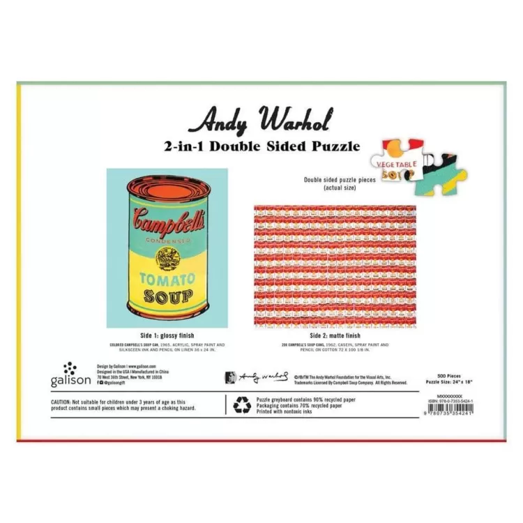Galison Art* - Andy Warhol Soup Can 2-Sided - 500 Piece Jigsaw Puzzle