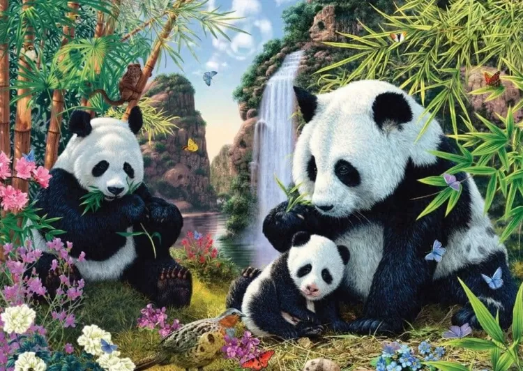 Schmidt Animals & Wildlife* - Panda Family At The Waterfall - 500 Piece Jigsaw Puzzle