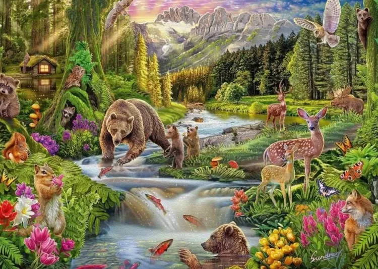 Schmidt Animals & Wildlife* - Steve Sundram - Forest Animals - 1000 Piece Jigsaw Puzzle