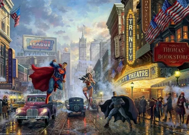 Schmidt Sound & Screen* - Thomas Kinkade - Batman Superman & Wonder Woman - 1000 Piece Jigsaw Puzzle