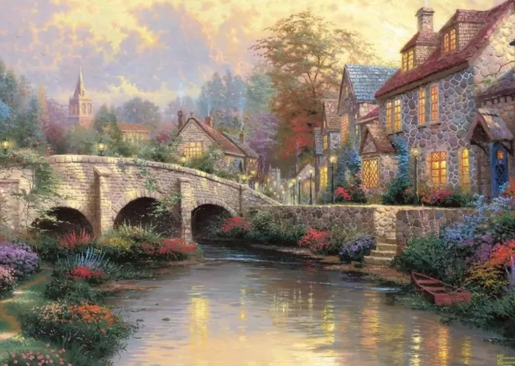Schmidt Cottages* - Thomas Kinkade - Cobblestone Brooke - 1000 Piece Jigsaw Puzzle
